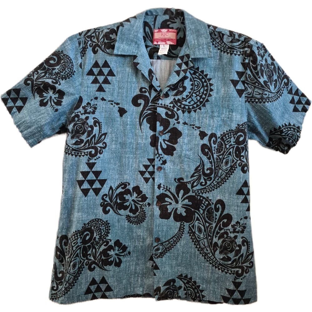 RJC Men's Hawaiian Shirt Size L Tropical Floral Tribal Aloha Made in Hawaii
